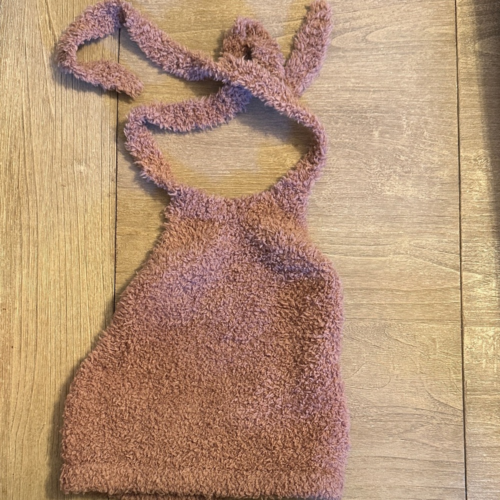 SKIMS Plush Halter Crop Top in Dusty Mauve